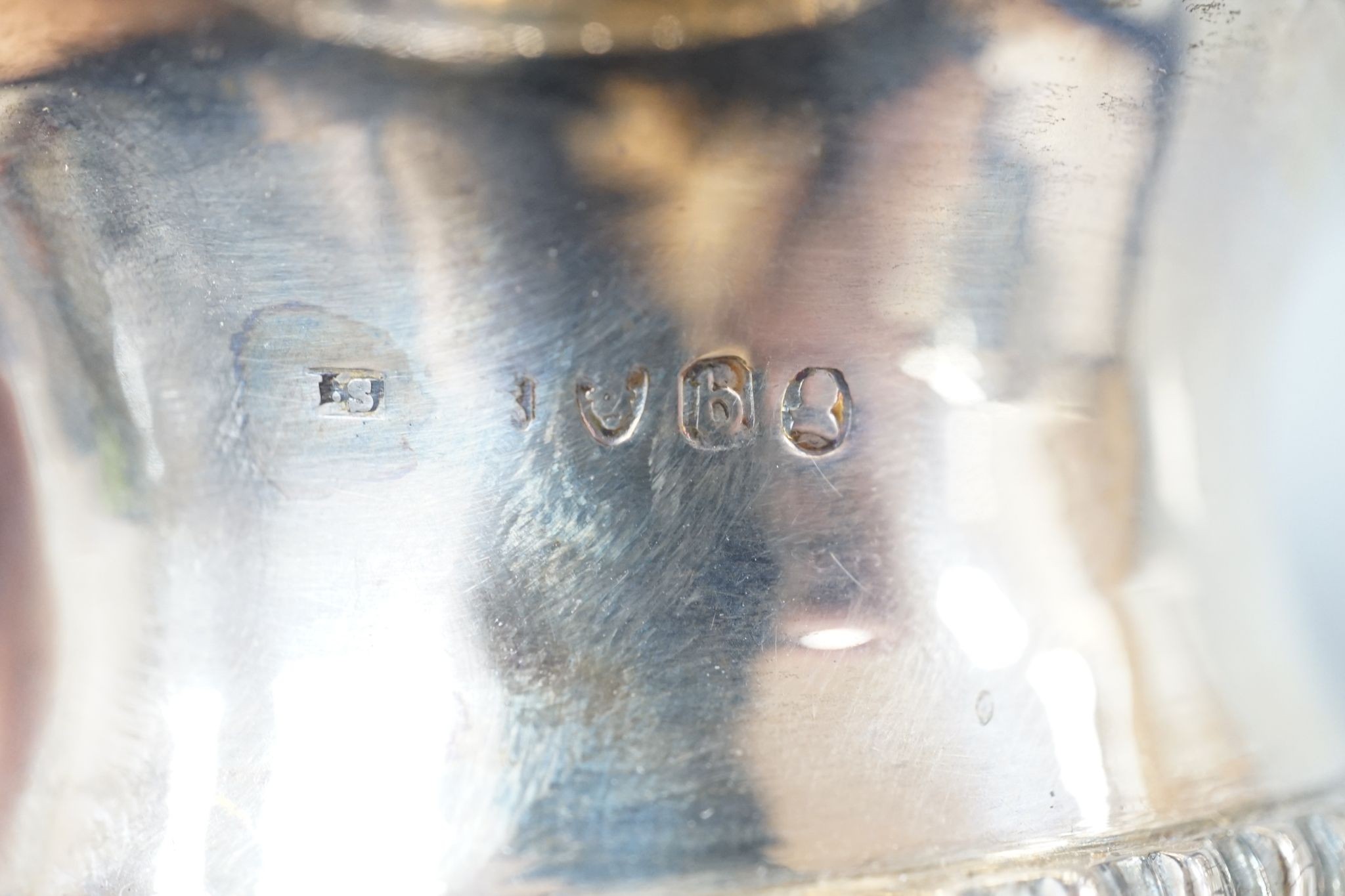 A late George III silver cream jug, J.S?, London, 1817, 10.2cm, 6.5oz.